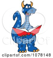 Clipart Blue Dragon School Mascot Reading Royalty Free Vector Illustration by Toons4Biz