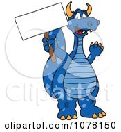 Blue Dragon School Mascot Holding A Sign