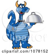 Blue Dragon School Mascot Serving A Platter