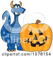 Blue Dragon School Mascot With A Halloween Pumpkin