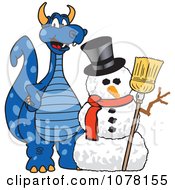 Blue Dragon School Mascot With A Snowman