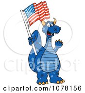 Poster, Art Print Of Blue Dragon School Mascot With An American Flag