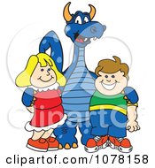 Blue Dragon School Mascot With Students