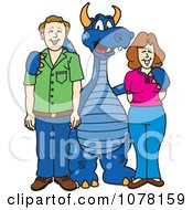 Blue Dragon School Mascot With Parents