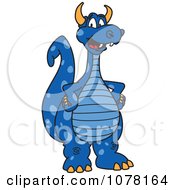 Blue Dragon School Mascot With Hands On His Hips