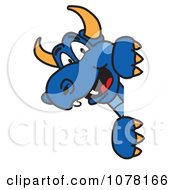 Clipart Blue Dragon School Mascot Looking Around A Sign Royalty Free Vector Illustration