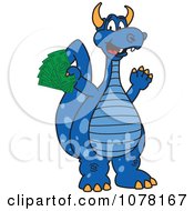 Blue Dragon School Mascot Holding Cash Money