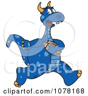 Poster, Art Print Of Blue Dragon School Mascot Running With A Football