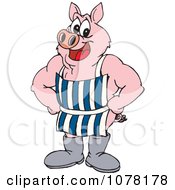Poster, Art Print Of Butcher Pig Wearing An Apron And Boots And Standing With Hands On His Hips