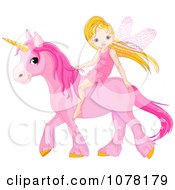 Poster, Art Print Of Cute Little Fairy Riding On A Pink Unicorn