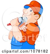 Poster, Art Print Of Thoughtful Plumber Holding A Wrench