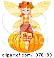 Poster, Art Print Of Autumn Fairy Girl Sitting On A Round Pumpkin
