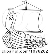 Outlined Viking Dragon Ship With Oars
