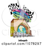 Poster, Art Print Of Motor Speedway Race Cars And Flags Over A Building In Indianapolis Indiana