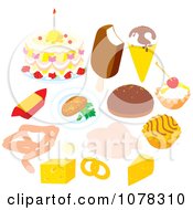 Poster, Art Print Of Set Of Desserts Dairy And Meat