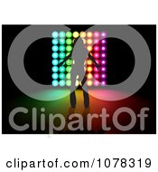 Clipart Silhouetted Dancer Over Colorful Lights On Black Royalty Free Vector Illustration