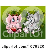 Poster, Art Print Of Valentine Elephants With A Heart Sitting In Plants