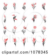 Poster, Art Print Of Red And Black Floral Logos With Reflections