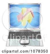 Clipart 3d Home Icon Emerging From A Laptop Computer Royalty Free Vector Illustration