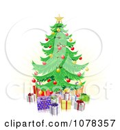 Poster, Art Print Of Christmas Tree And 3d Gifts Over Faint Rays