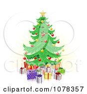 Clipart Christmas Tree And 3d Gifts Over Faint Rays Royalty Free Vector Illustration