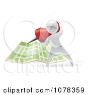 Poster, Art Print Of 3d Silver Person Pinning A Location On A Map