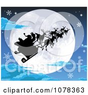Poster, Art Print Of Silhouetted Santa Sled And Reindeer Against A Full Moon On A Snowy Christmas Eve