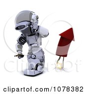 Poster, Art Print Of 3d Robot Turning Away After Lighting A Fourth Of July Firework