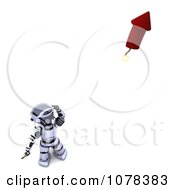 Poster, Art Print Of 3d Robot Lighting A Fourth Of July Firework