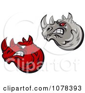 Clipart Angry Red And Gray Rhino Logos Royalty Free Vector Illustration