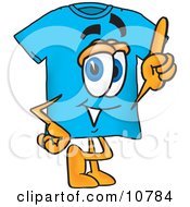 Blue Short Sleeved T-Shirt Mascot Cartoon Character Pointing Upwards