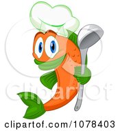 Clipart Orange Chef Fish Holding A Ladel Royalty Free Vector Illustration