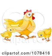Clipart Yellow Hen And Two Chicks Royalty Free Vector Illustration by Pushkin