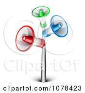 Clipart 3d Pole With Announcement Megaphones Royalty Free Vector Illustration