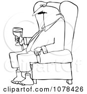 Poster, Art Print Of Outlined Businessman Relaxing With Wine After A Long Day