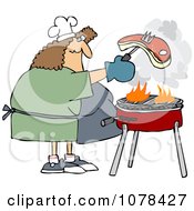 Poster, Art Print Of Woman Grilling Steak On A Bbq