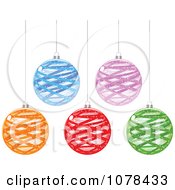 Clipart Set Of Colorful Hanging Ribbon Christmas Baubles Royalty Free Vector Illustration