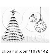 Clipart Black And White Christmas Baubles And A Christmas Tree Royalty Free Vector Illustration