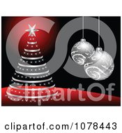 Clipart Silver Christmas Baubles And A Christmas Tree Royalty Free Vector Illustration