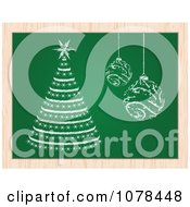Poster, Art Print Of Christmas Baubles And A Christmas Tree On A Chalk Board