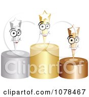 Clipart 3d First Second And Third Place Winner Shooting Stars On Gold Silver And Bronze Podiums Royalty Free Vector Illustration