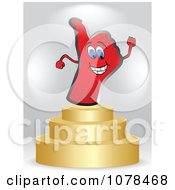 Poster, Art Print Of 3d Red Thumbs Up Hand On A Gold Podium