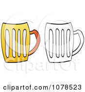 Clipart Colored And Outlined Beer Mugs Royalty Free Vector Illustration