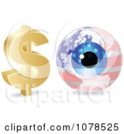 Poster, Art Print Of 3d Dollar Symbol And American Eye Globe