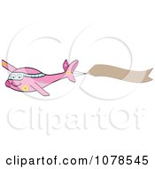 Clipart Pink Airplane With A Blank Message Banner Royalty Free Vector Illustration