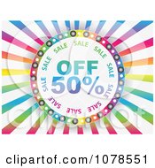 Poster, Art Print Of Fifty Percent Off Sales Icon Over Colorful Rays