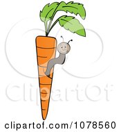 Poster, Art Print Of Worm In An Orange Carrot And Leaves