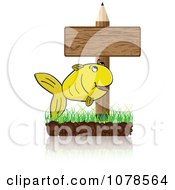 Poster, Art Print Of School Pencil Sign With A Fish On Grass