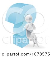 Clipart 3d Silver Man Thinking And Leaning Against A Question Mark Royalty Free Vector Illustration by AtStockIllustration