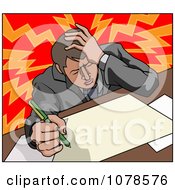 Clipart Stressed Businessman With A Headache Working On Documents Royalty Free Vector Illustration